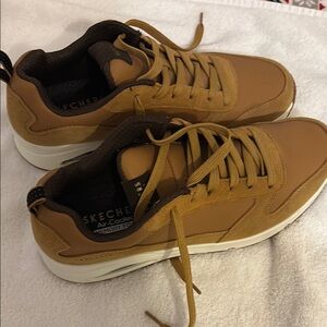 Skechers Brown Sneakers with Cushioned Sole and Suede Finish